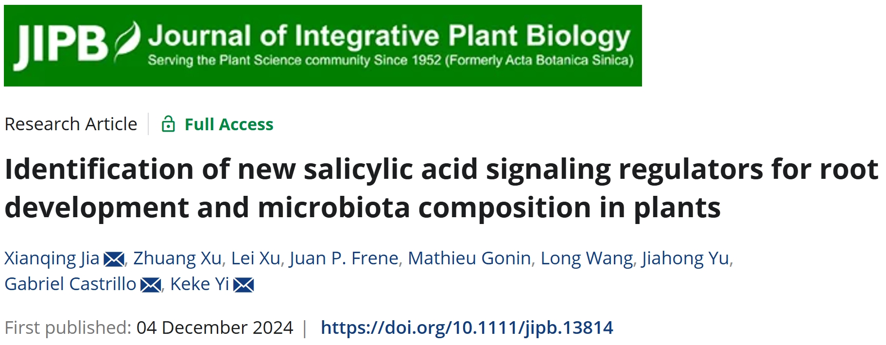 Our first paper at NWU was published in JIPB now!